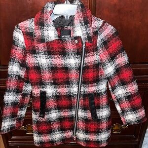 Me Jane Kids Red and Black Plaid Pea Coat